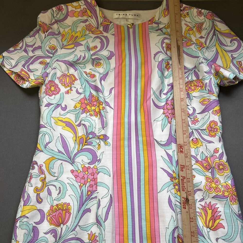 Trina Turk Pastel Floral Print shift Dress Size 4 Vintage Inspired Zip Front - Picture 7 of 8